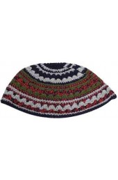Large Red, Blue, Green, and Gray Knitted Kippah