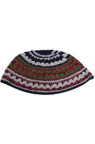 Large Red, Blue, Green, and Gray Knitted Kippah
