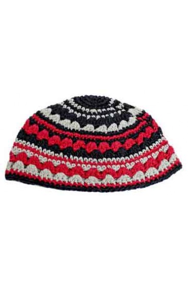 Black, Grey, and Red Knitted Kippah