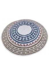 White with Colorful Design Knitted Kippah