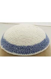 White Knitted Kippah with Blue Border