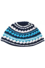 Blue and White Knitted Kippah