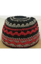 Red, Gray, and Black Knitted Kippah