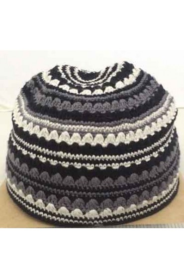 Black, Gray, and White Knitted Kippah