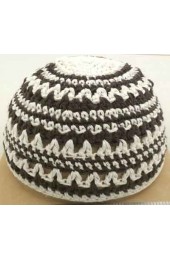 Brown and White Knitted Kippah