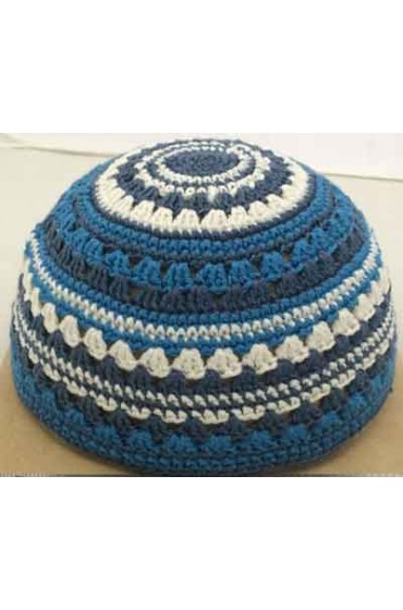 Blue and White Knitted Kippah