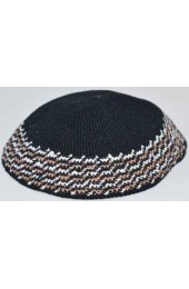 Black with Brown and White Border Knitted Kippah