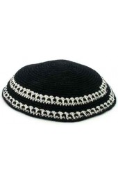 Black Knitted Kippah with White