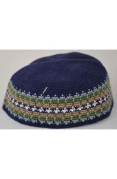 Blue Knitted Kippah with Border Design