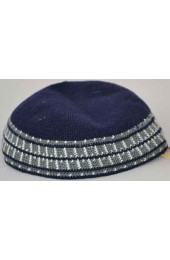 Blue Knitted Kippah with Border Design