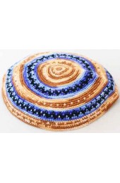 Blue and Brown Knitted Kippah