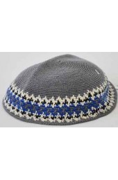 Gray Knitted Kippah with Border Design