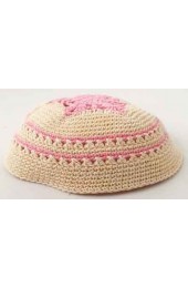 Cream and Pink Knitted Kippah