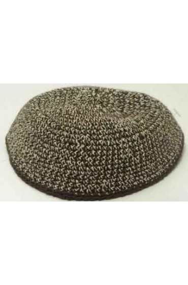 Brown and White Knitted Kippah