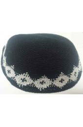 Black Knitted Kippah with White Diamond Pattern