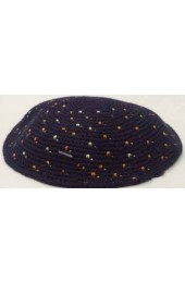 Black Knitted Kippah with Gold, Brown, and White Dots
